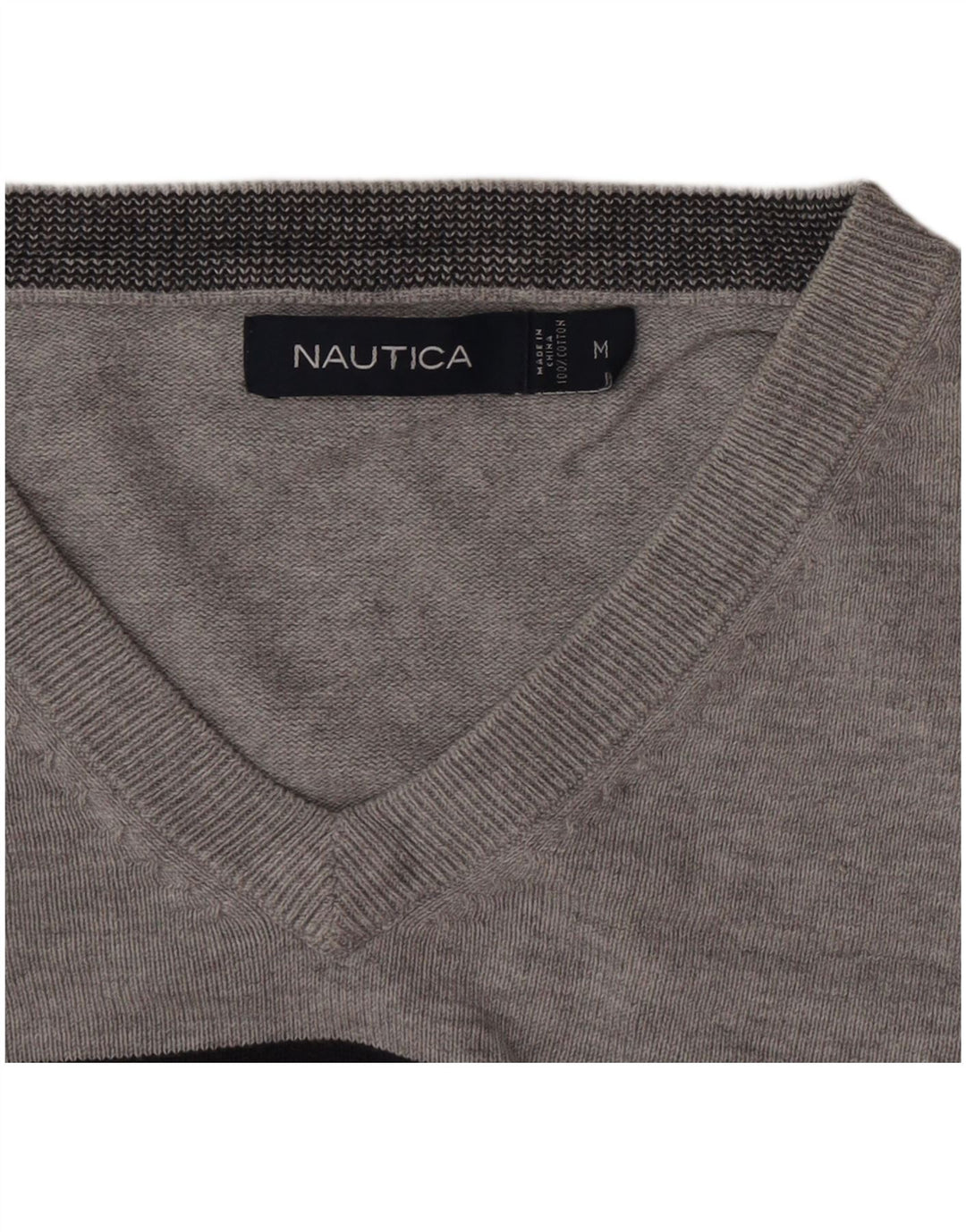 Maglione da uomo con scollo a V Nautica in cotone a righe grigio medio