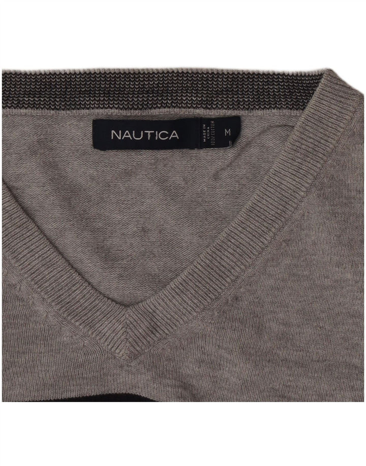 Maglione da uomo con scollo a V Nautica in cotone a righe grigio medio