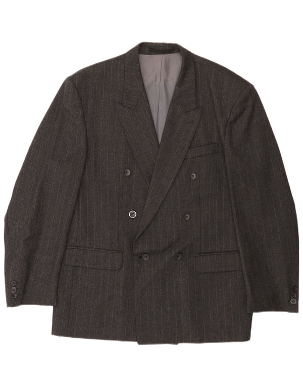 Giacca blazer doppiopetto vintage da uomo EU 54 2XL lana gessata grigia
