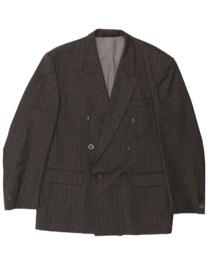 Giacca blazer doppiopetto vintage da uomo EU 54 2XL lana gessata grigia