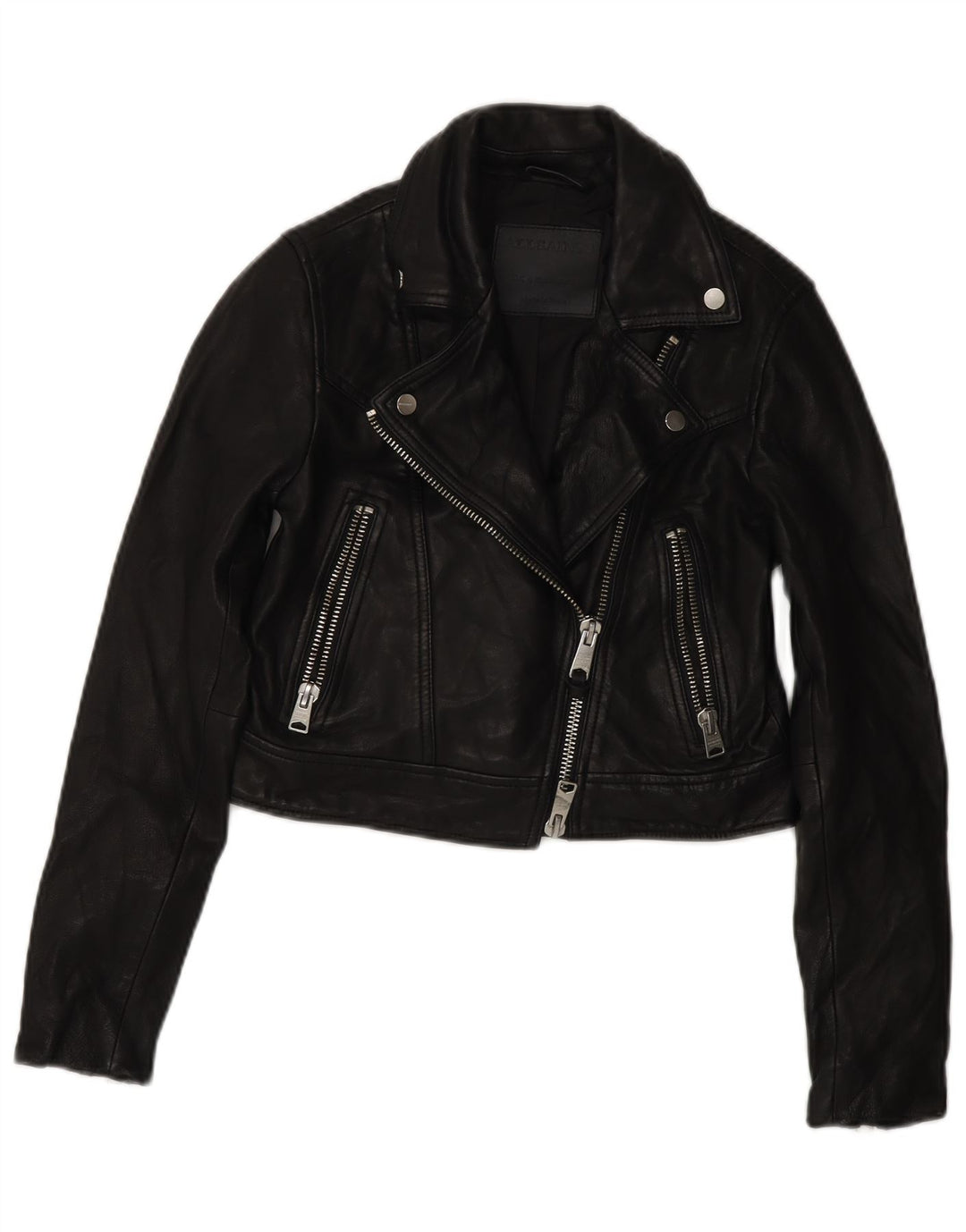 Giacca da motociclista in pelle corta da donna All Saints UK 4 XS in pelle nera