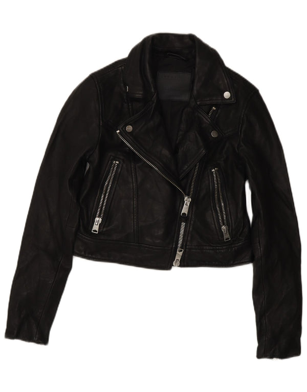 Giacca da motociclista in pelle corta da donna All Saints UK 4 XS in pelle nera