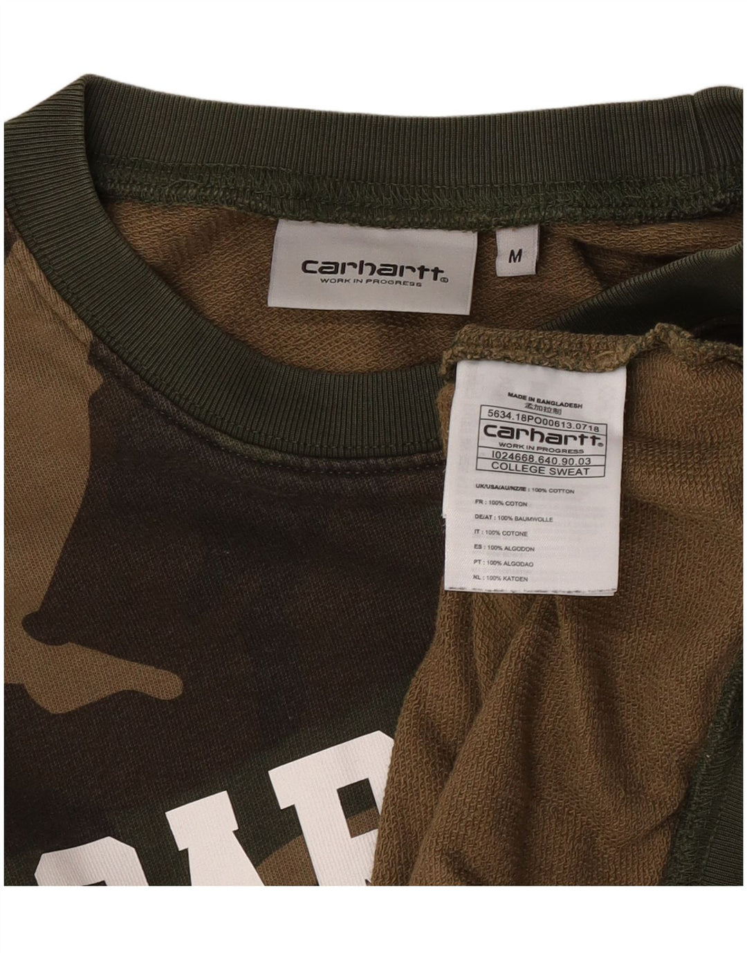 Felpa grafica da uomo Carhartt, maglione medio, cotone mimetico kaki