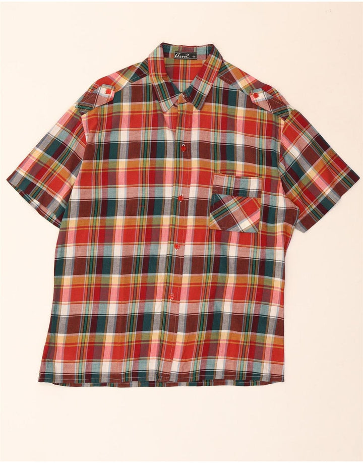 Camicia militare a maniche corte da uomo VINTAGE IT 50 scozzese medio multicolore