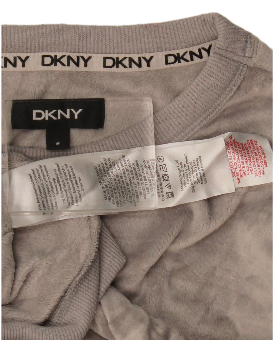 Felpa da donna in velluto grafico Dkny UK 10 piccolo poliestere grigio