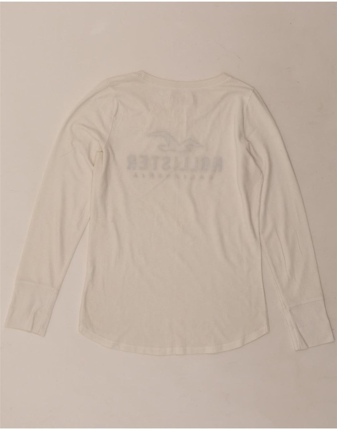 Top grafico da donna HOLLISTER manica lunga UK 14 medio bianco