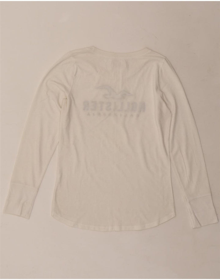 Top grafico da donna HOLLISTER manica lunga UK 14 medio bianco