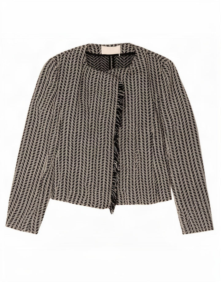 Giacca blazer aperta oversize da donna Hugo Boss UK 10 piccola nera geometrica