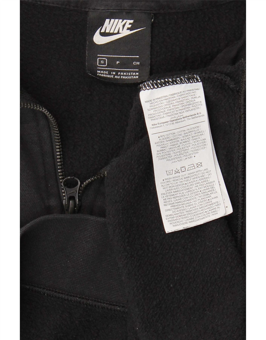 Felpa da donna oversize con collo e zip Nike, maglione, UK 10, piccola, cotone nero