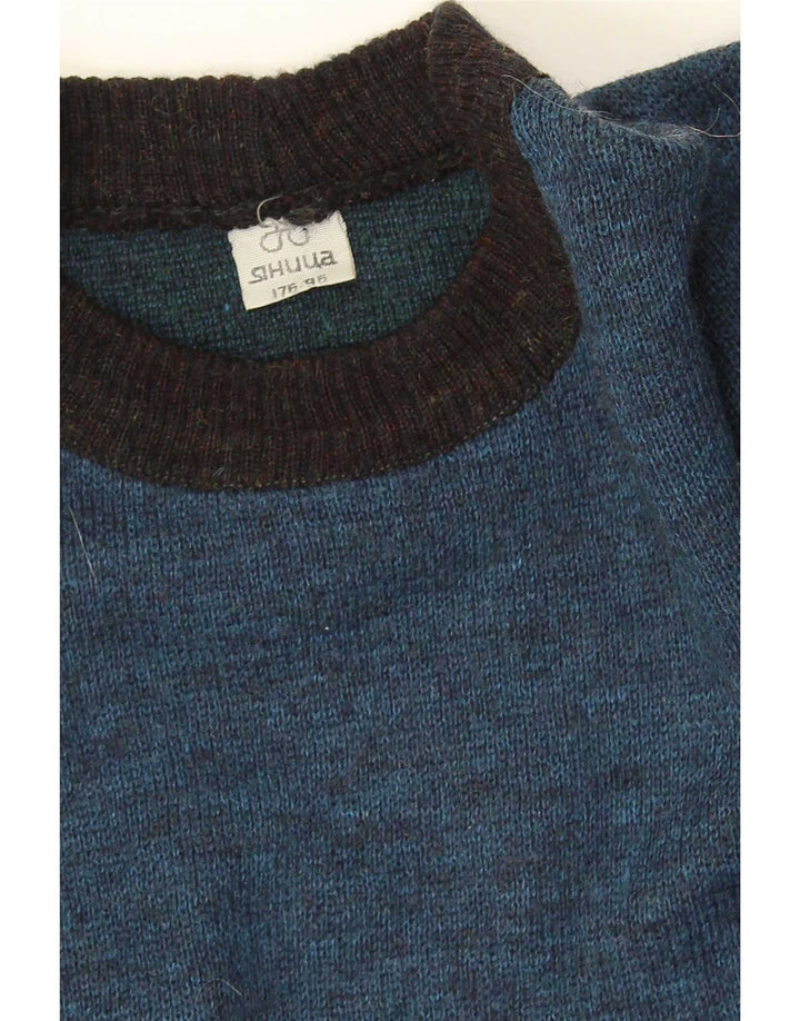 Maglione maglione girocollo da uomo vintage blu medio Fair Isle