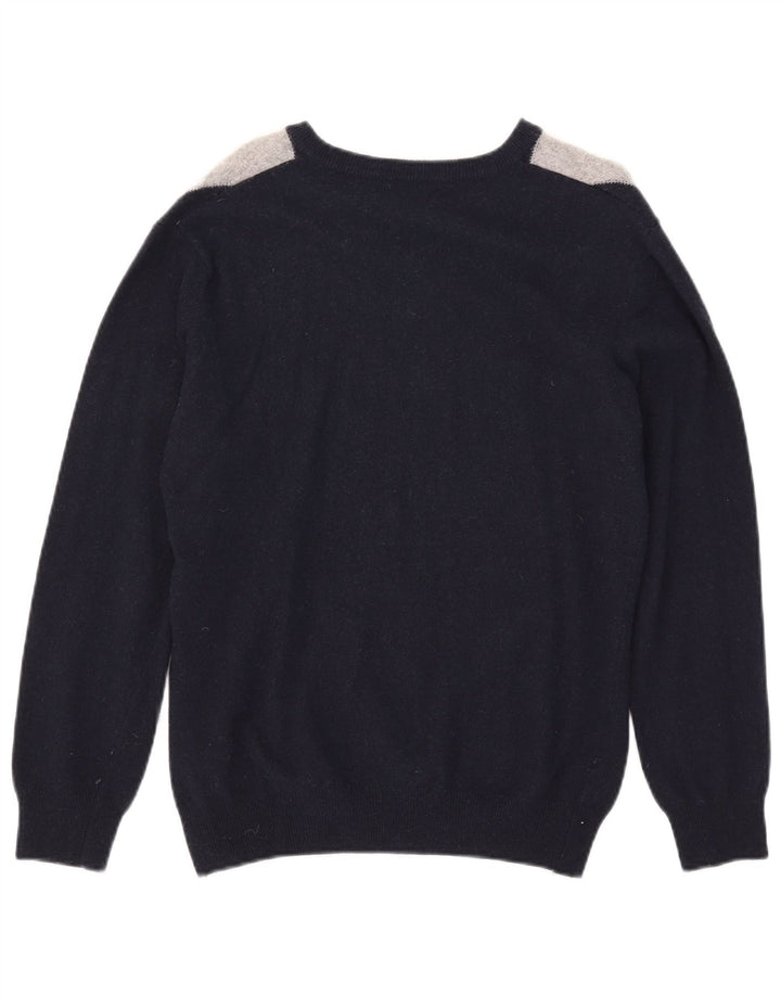 Filippo Riberti Maglione da uomo con scollo a V piccolo blu navy a rombi/diamante