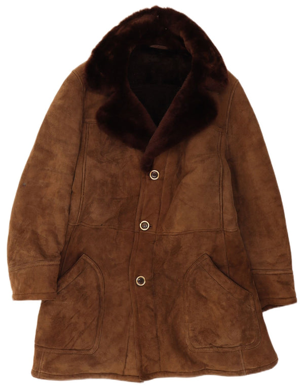 Vintage Mens Shearling Jacket IT 54 2XL Brown