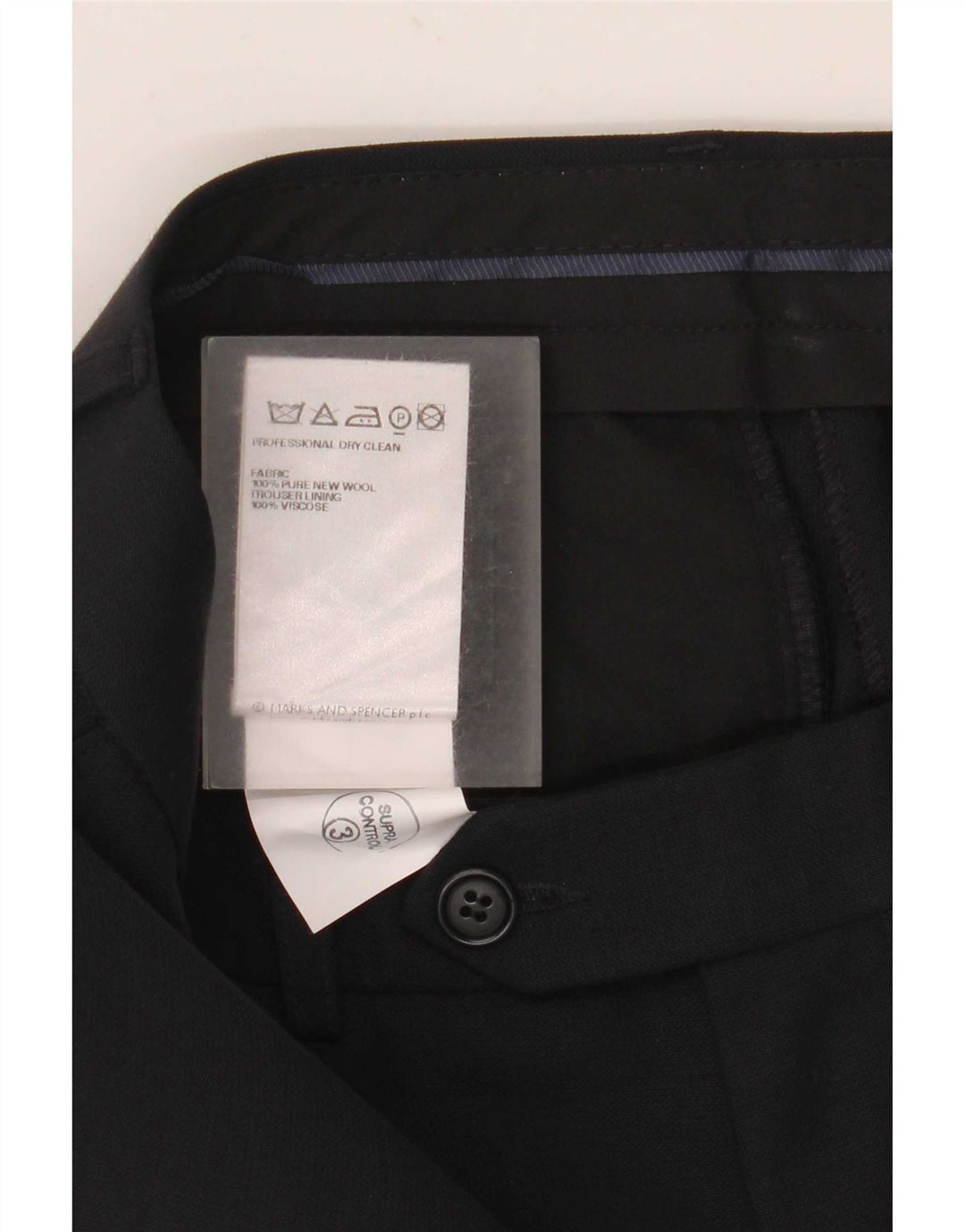 Pantaloni da abito dritti da uomo Marks & Spencer W30 L29 Blu navy in lana vergine
