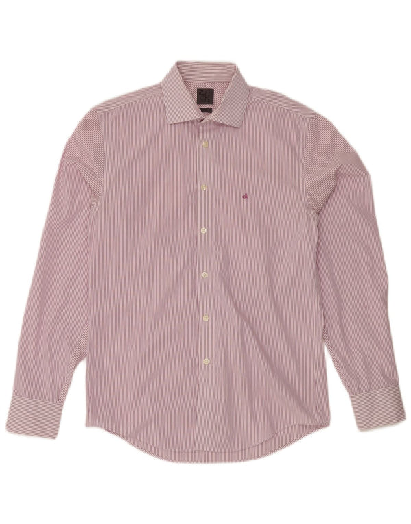 Camicia slim fit da uomo Calvin Klein taglia 38 15 cotone gessato rosa medio