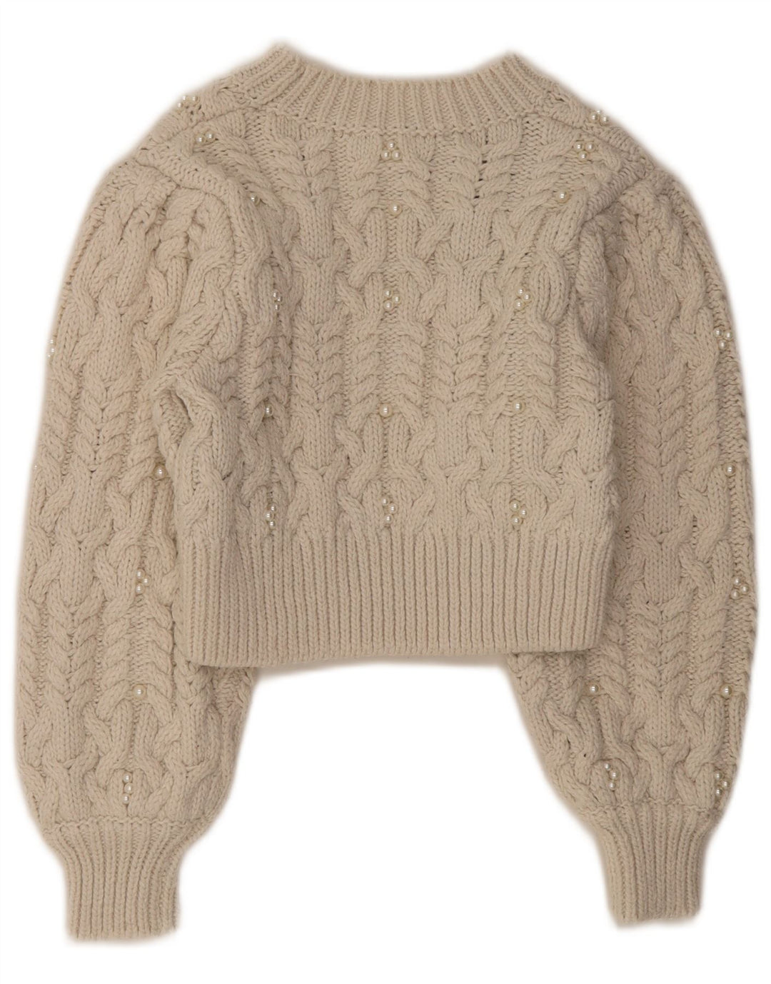 Maglione corto girocollo da donna Zara UK 8 piccolo poliestere bianco sporco