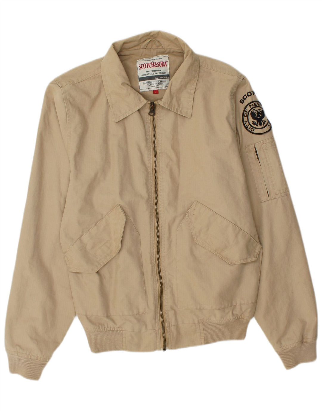 SCOTCH & SODA Bomber grafico da uomo UK 36 piccolo cotone beige