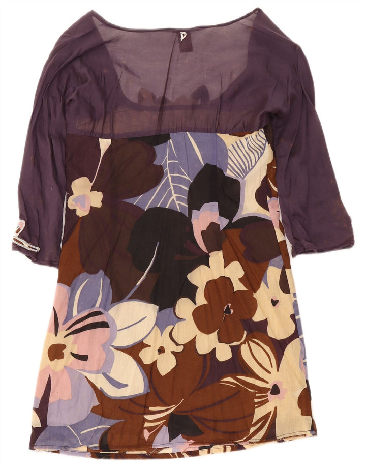 Dondup Abito a trapezio da donna con maniche a 3/4 IT 44 Medio floreale multicolore
