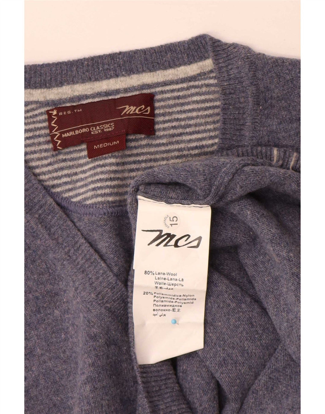 Marlboro Classics Maglione da uomo con scollo a V in lana blu medio