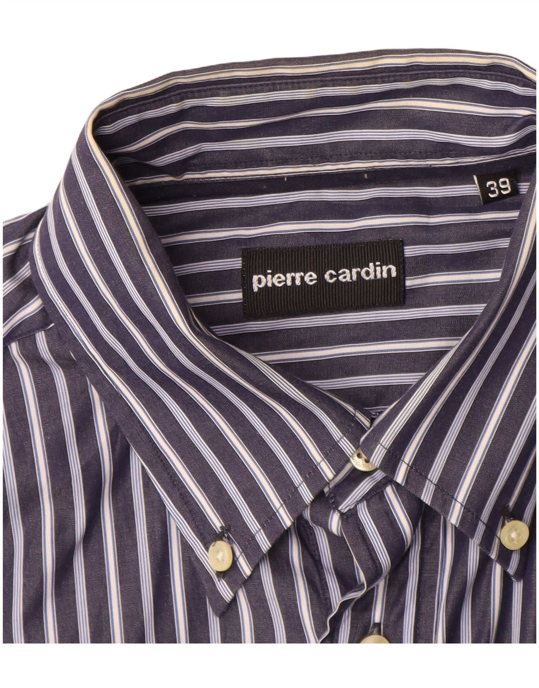 PIERRE CARDIN Camicia da uomo Taglia 39 Cotone gessato blu medio