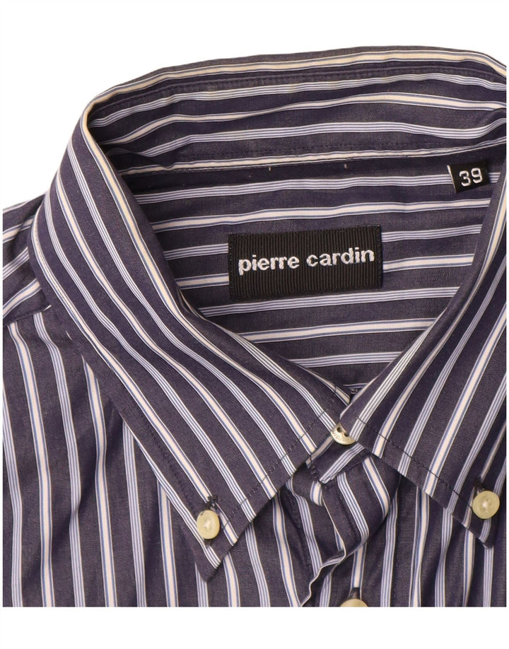 PIERRE CARDIN Camicia da uomo Taglia 39 Cotone gessato blu medio