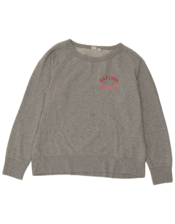 Gap Felpa con grafica da donna Maglione UK 16 Grande cotone chiazzato grigio