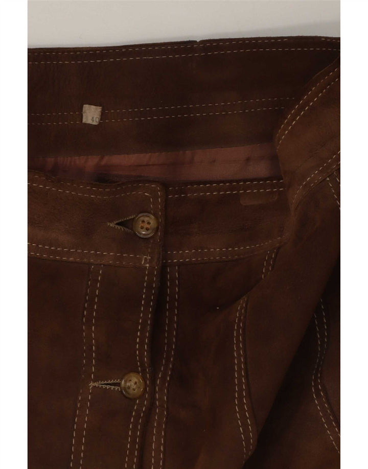 Gonna vintage in pelle scamosciata da donna EU 40 media W30 in pelle marrone