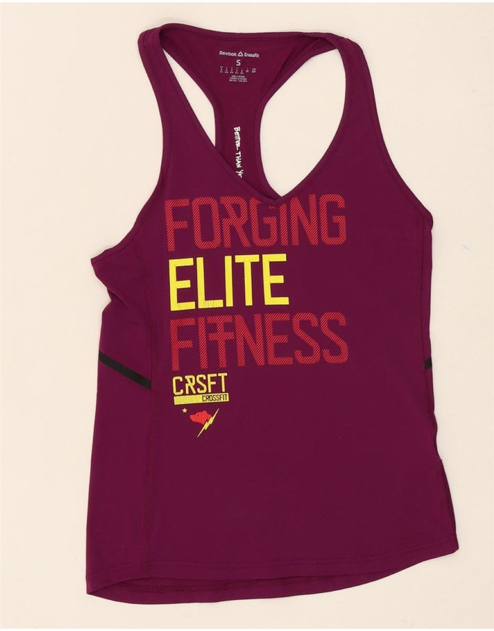 REEBOK Womens Graphic Vest Top UK 8/10 Small Burgundy Vintage Reebok and Second-Hand Reebok from Messina Hembry 
