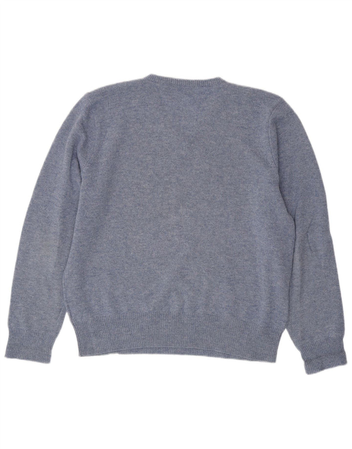 POLO RALPH LAUREN Maglione da uomo con scollo a V XL Lana d'agnello screziata blu