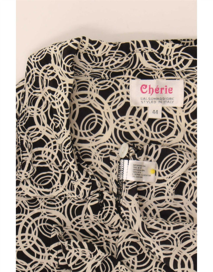 Cherie Camicia da donna a maniche corte camicetta IT 44 Seta geometrica nera media