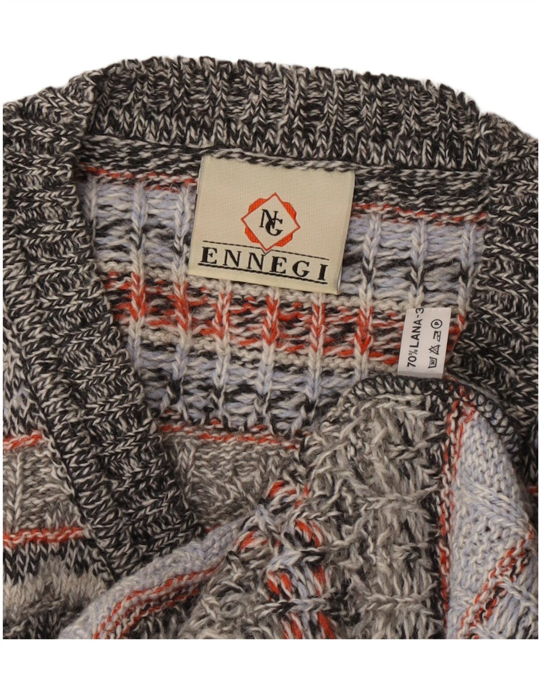 Maglione vintage da uomo con scollo a V XL in lana a righe grigie