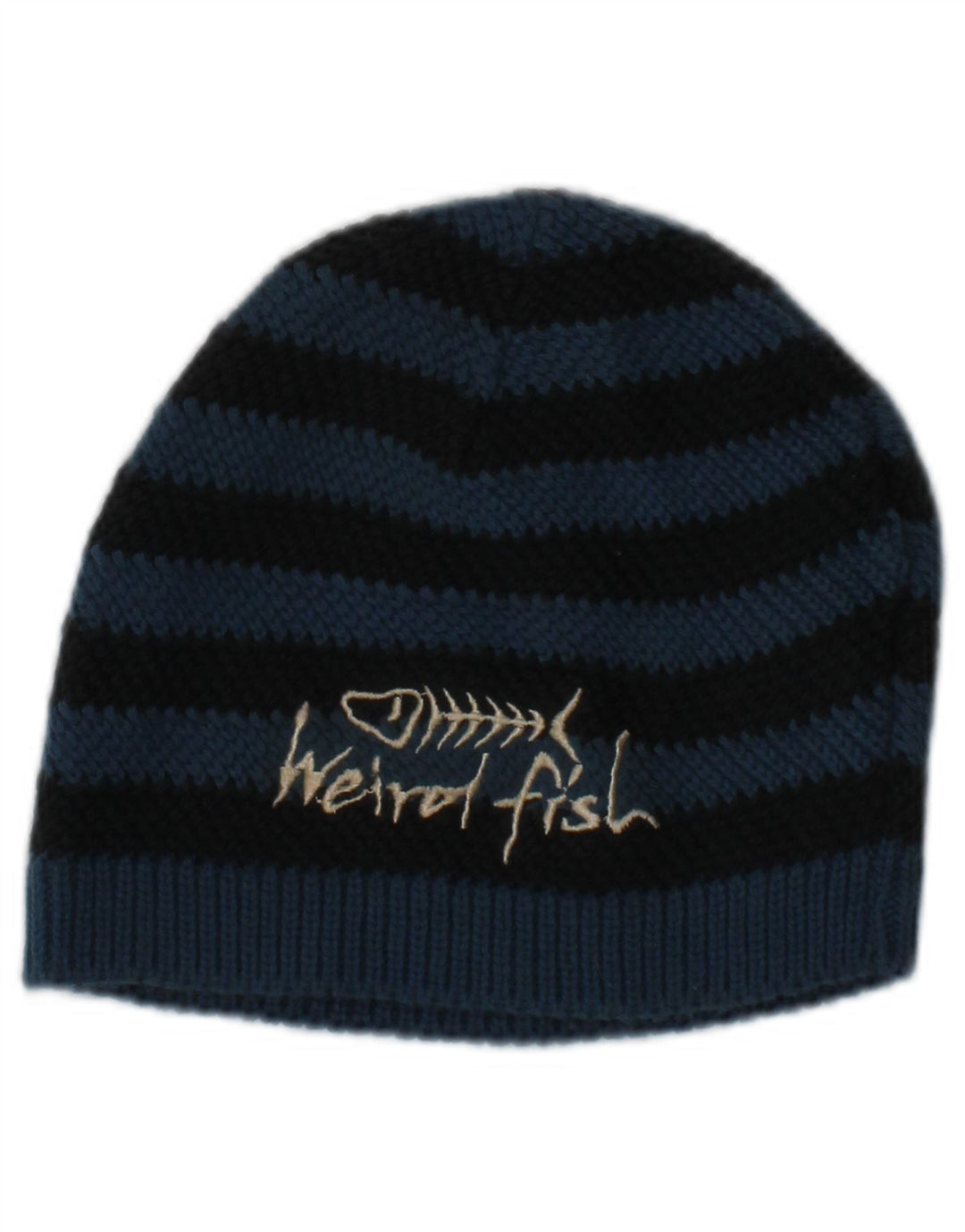 Cappello a cuffia lavorato a maglia con grafica da donna Weird Fish, taglia unica, a righe blu navy