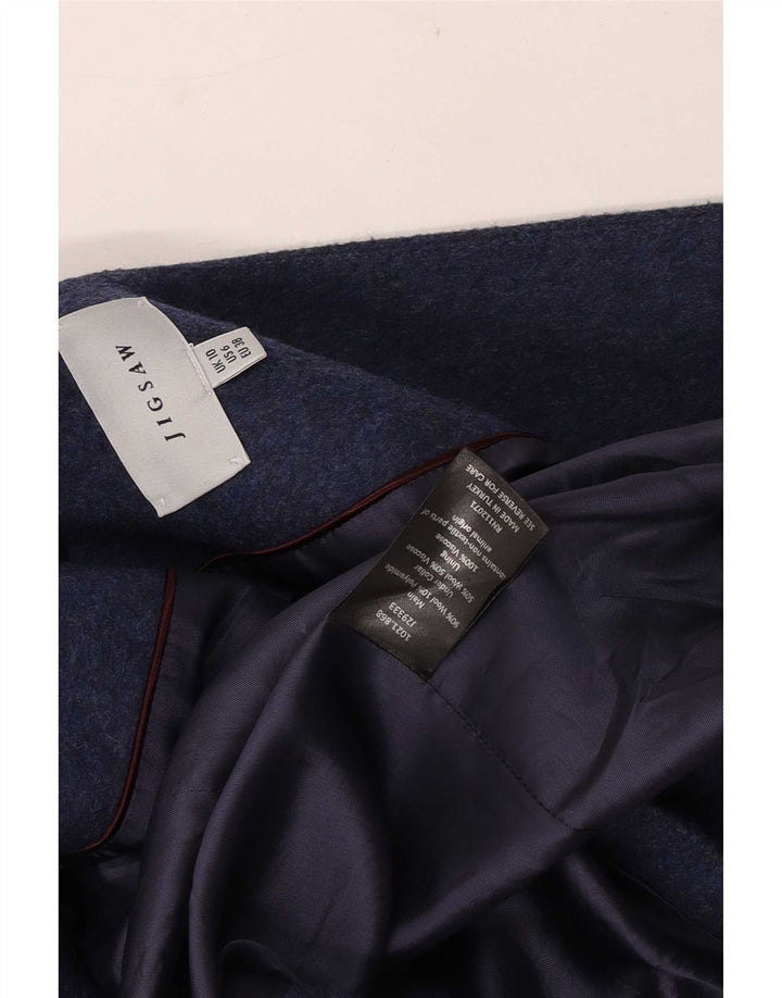 Jigsaw Cappotto doppiopetto da donna UK 10 piccolo blu navy Lana