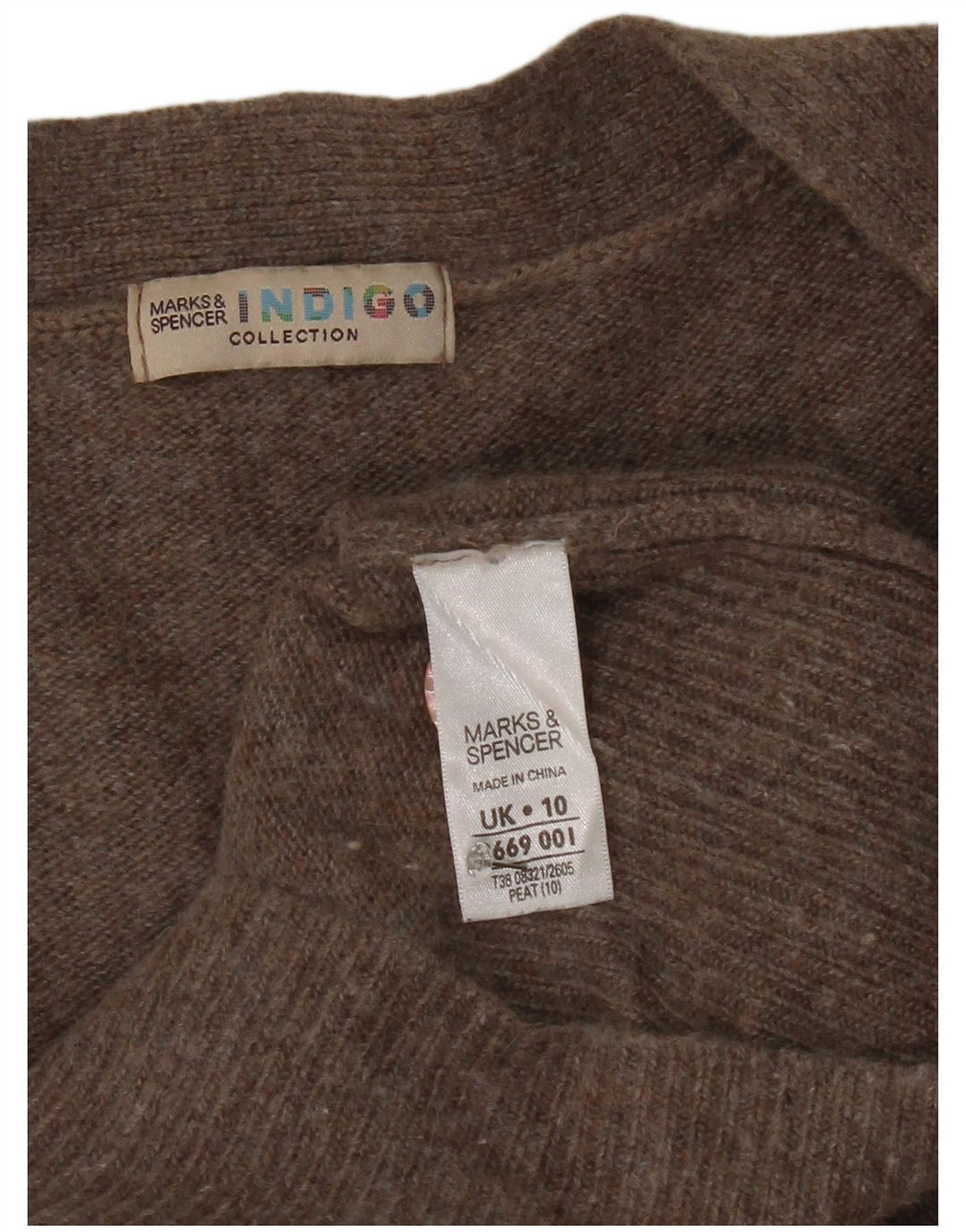 Maglione cardigan lungo da donna Marks & Spencer UK 10 piccolo viscosa marrone