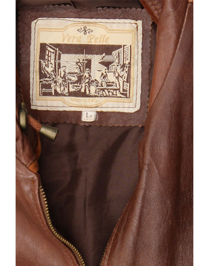 Gilet in pelle da uomo vintage UK 40 grande in pelle marrone
