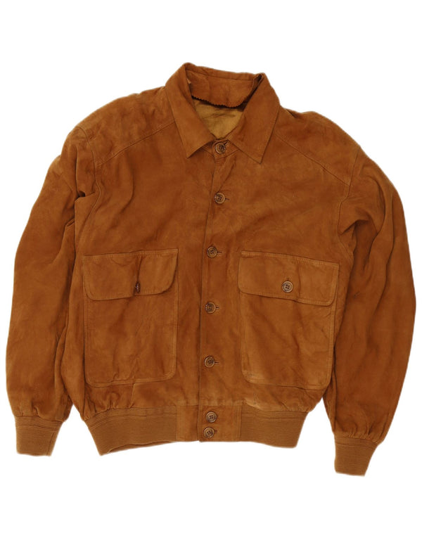 Giubbotto bomber in pelle scamosciata vintage da uomo UK 38 in pelle marrone medio