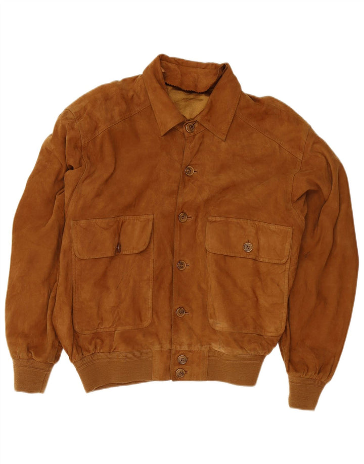 Giubbotto bomber in pelle scamosciata vintage da uomo UK 38 in pelle marrone medio