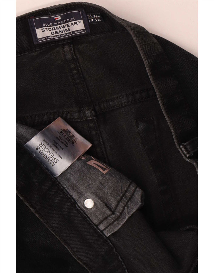 Jeans dritti da uomo Marks & Spencer blu Harbour W36 L31 cotone nero