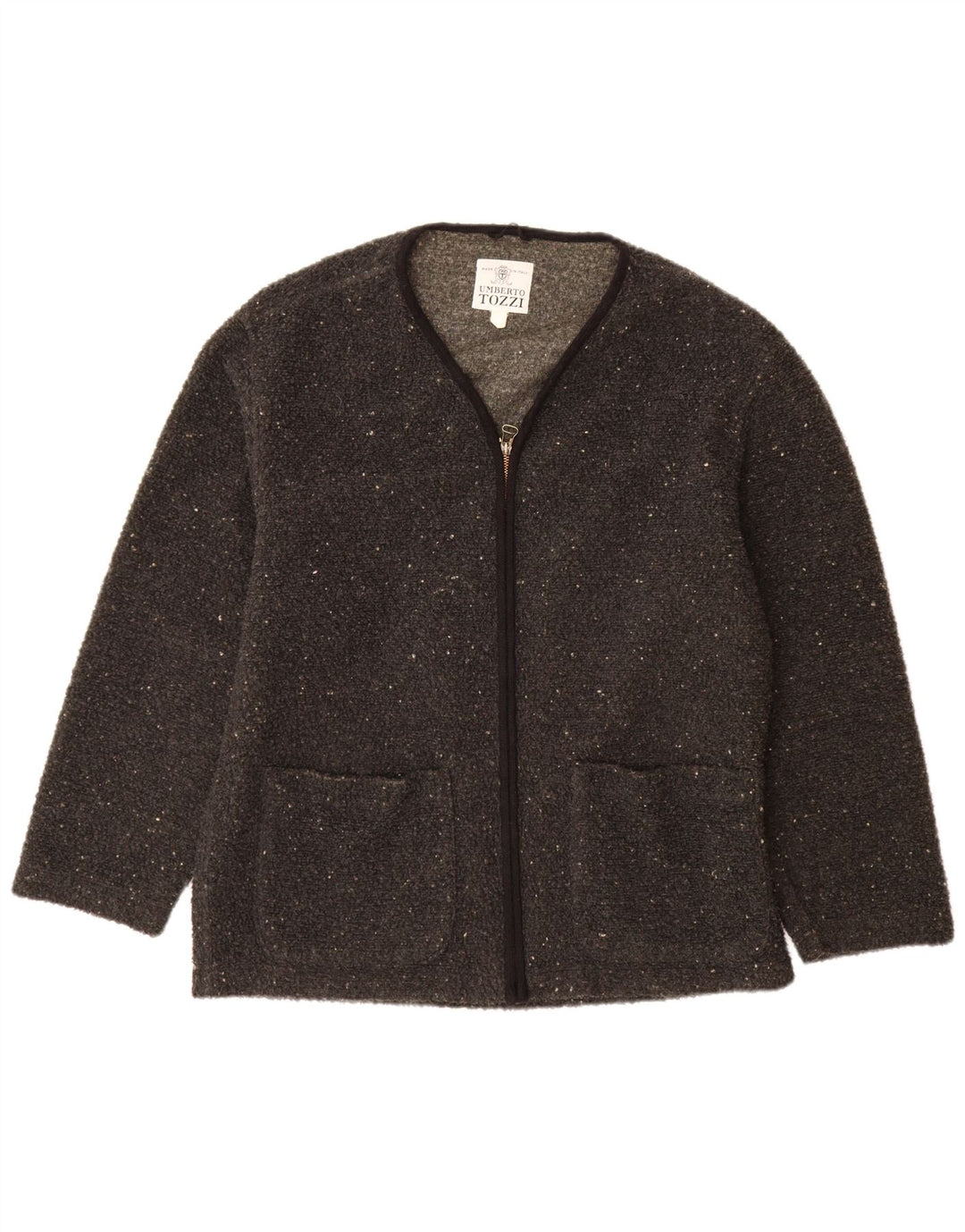 Maglione cardigan da donna vintage UK 18 XL Poliestere chiazzato grigio