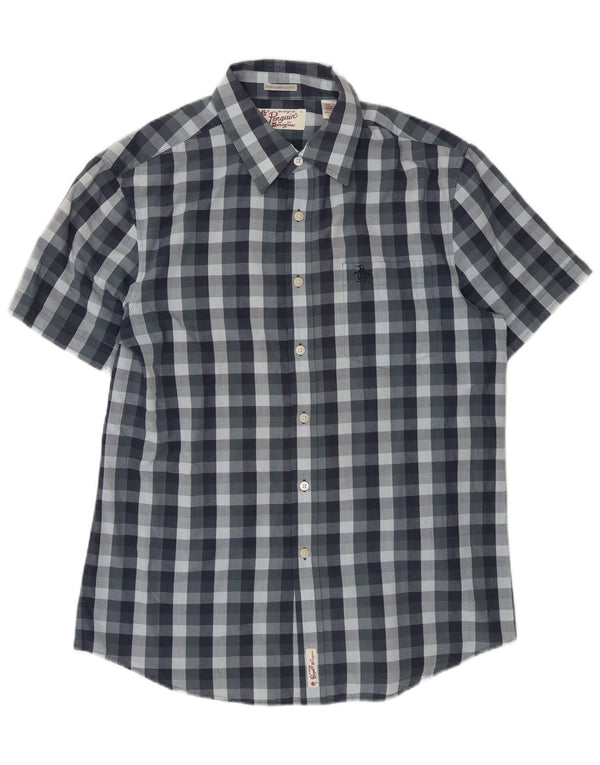 Penguin Heritage Camicia da uomo a maniche corte slim fit grande a quadretti blu navy