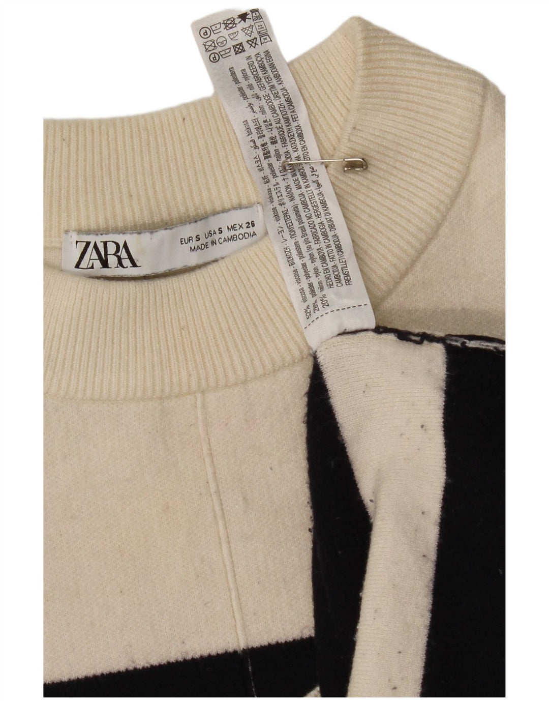 Maglione girocollo oversize da donna Zara UK 10 piccolo a righe bianche