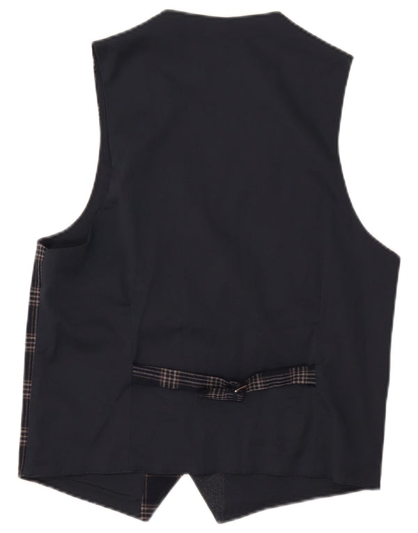 Vintage Mens Waistcoat IT 46 Small Navy Blue Check Polyester