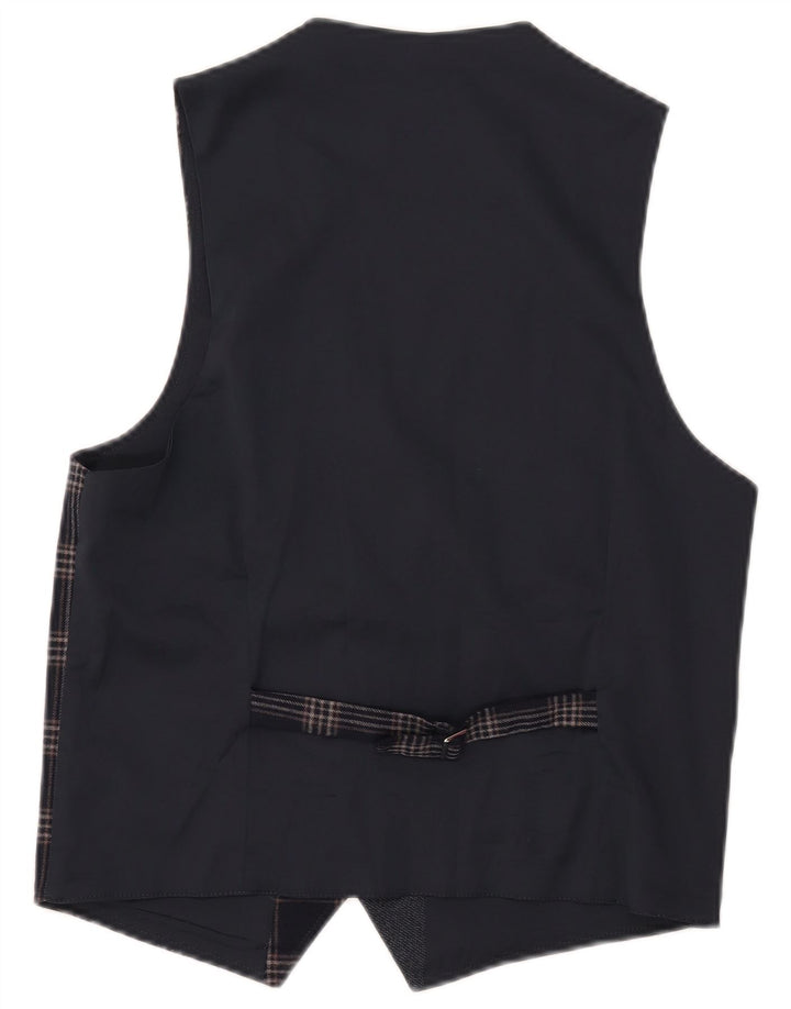 Gilet vintage da uomo IT 46 piccolo in poliestere a quadri blu navy