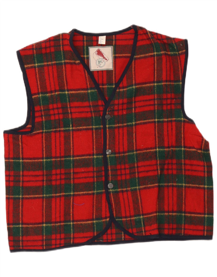 Gilet vintage da uomo grande in lana scozzese rossa