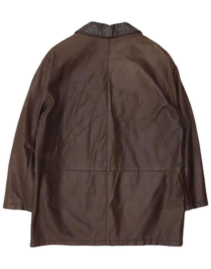 Cappotto oversize in pelle vintage da donna IT 46 grande in pelle marrone