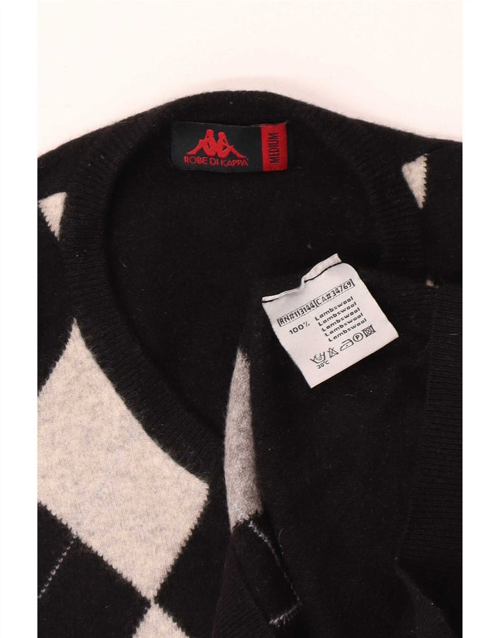 Maglione Kappa da uomo con scollo a V medio nero a rombi/diamante