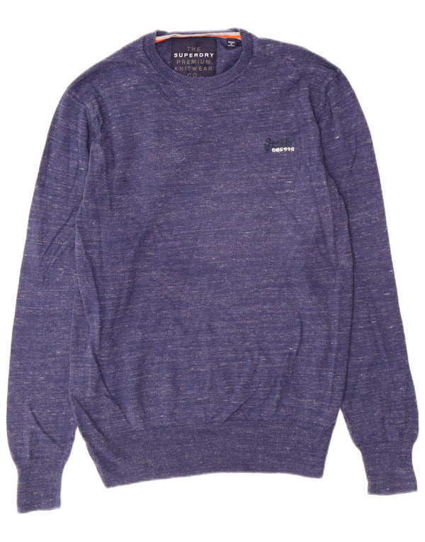 Maglione maglione girocollo da uomo Superdry grande cotone screziato blu navy