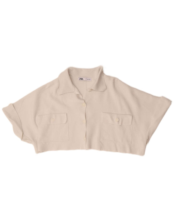 Top cardigan oversize corto da donna Zara UK 10 piccolo in viscosa bianca