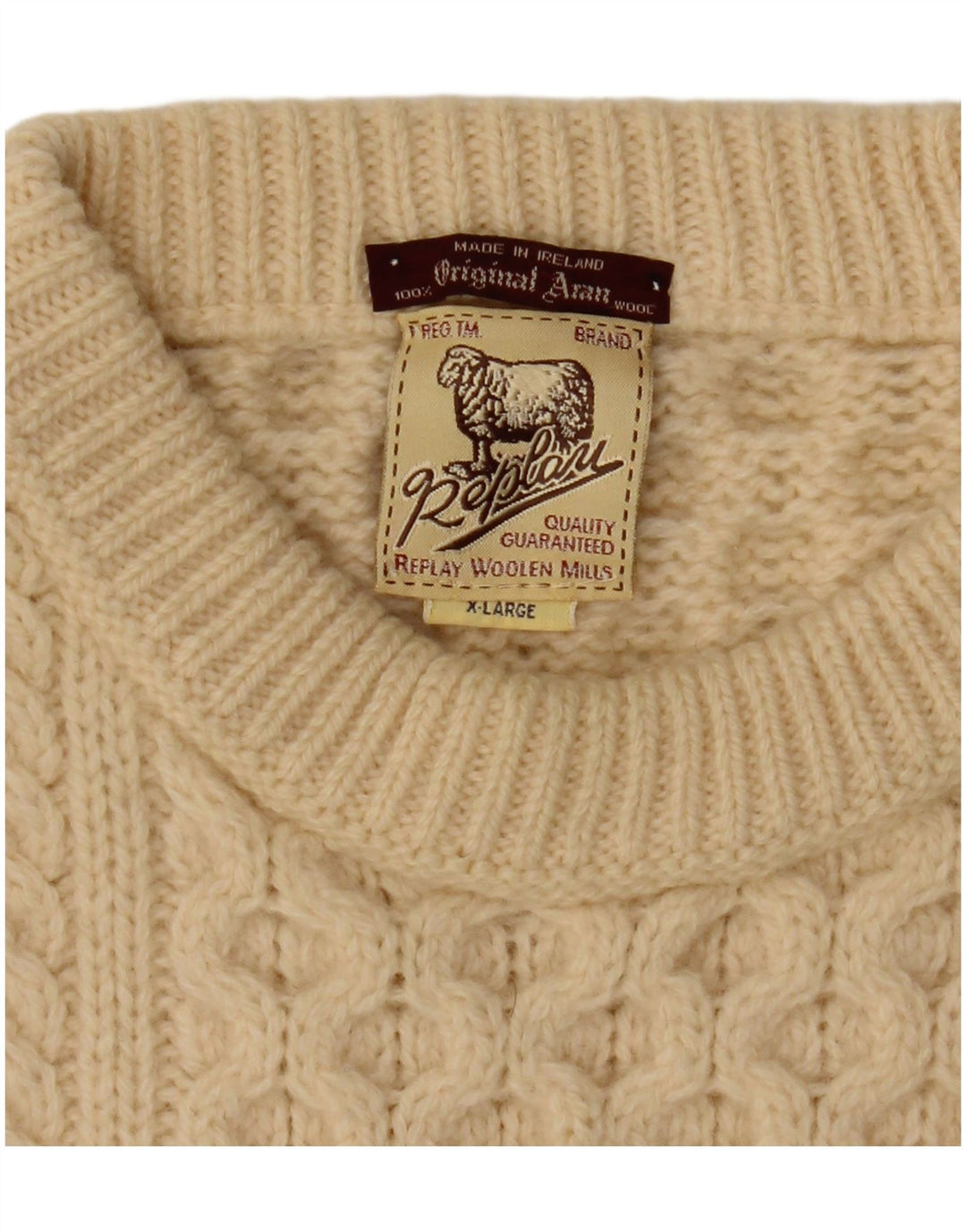 REPLAY Maglione maglione girocollo da uomo XL in lana bianco sporco