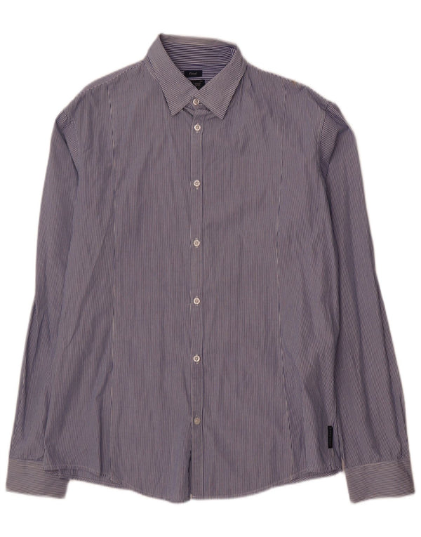 Camicia aderente da uomo Armani Jeans 2XL cotone gessato blu