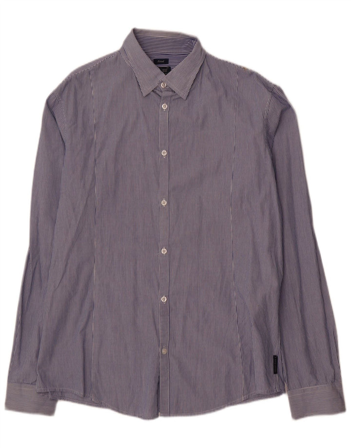 Camicia aderente da uomo Armani Jeans 2XL cotone gessato blu